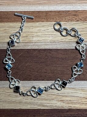 Vintage Celtic Trinity Knot square cut Stones  Silver 8” wt 13.21 grams